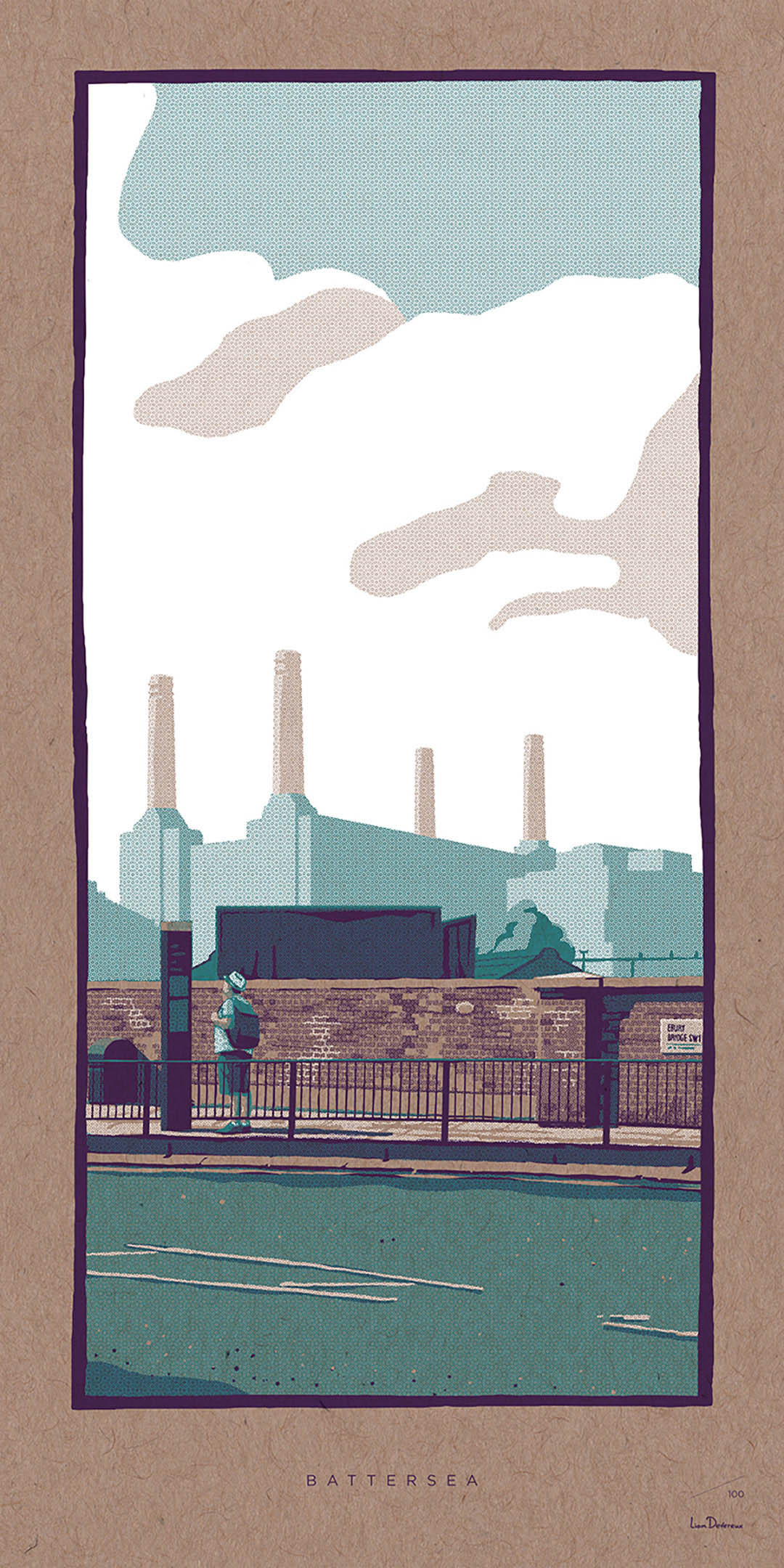 Battersea - Liam Devereux. 30x60mm Giclee print printed on 450mic recycled Kraft card