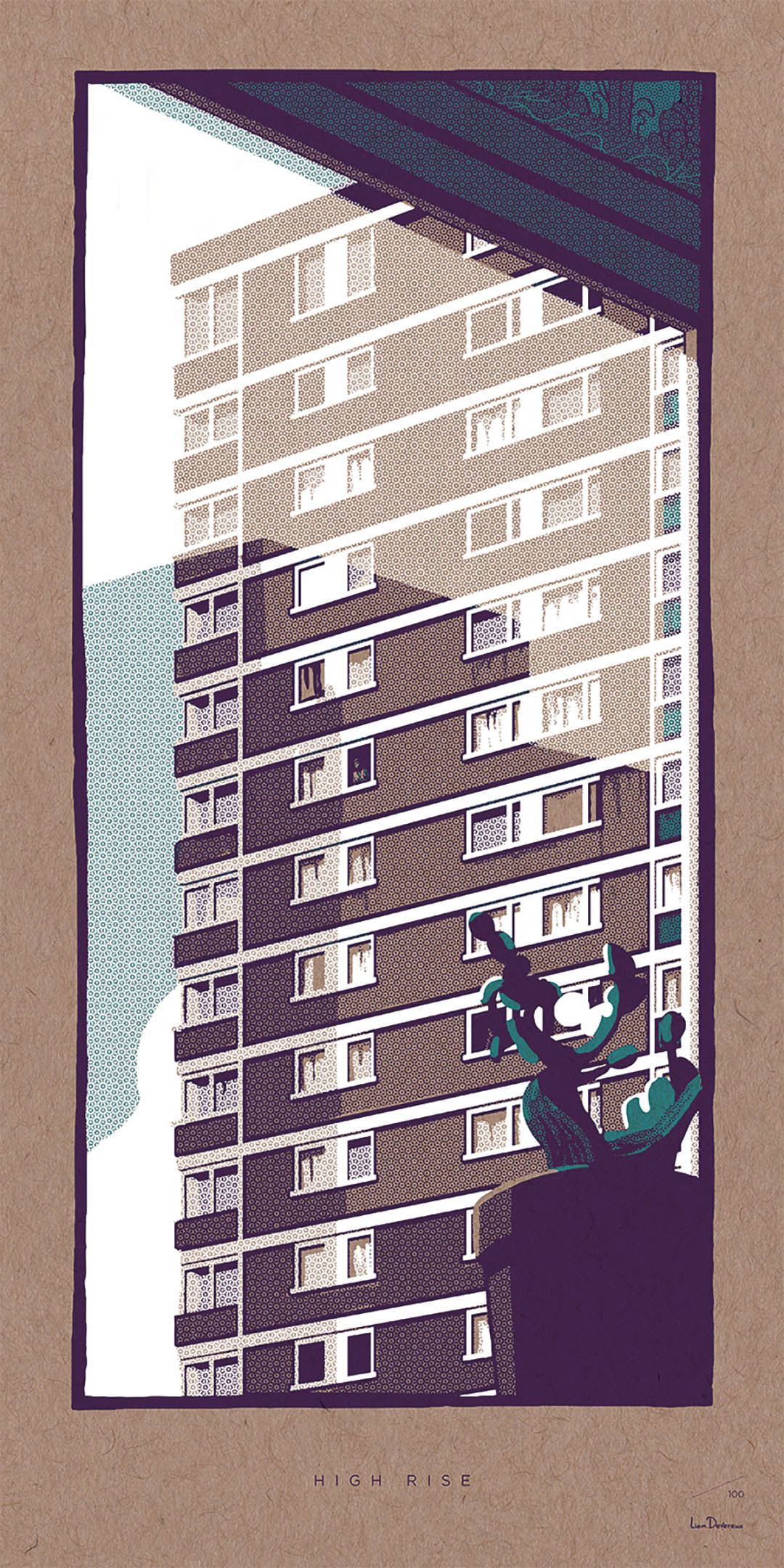 High Rise - Liam Devereux. 30x60mm Giclee print printed on 450mic recycled Kraft card