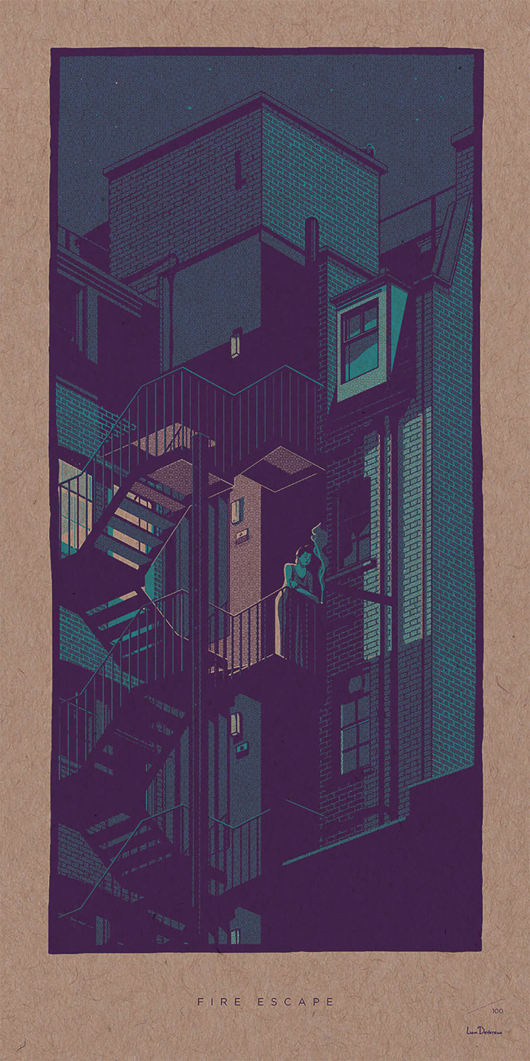 Fire Escape - Liam Devereux | 30x60mm Giclee print on 450mic recycled Kraft card