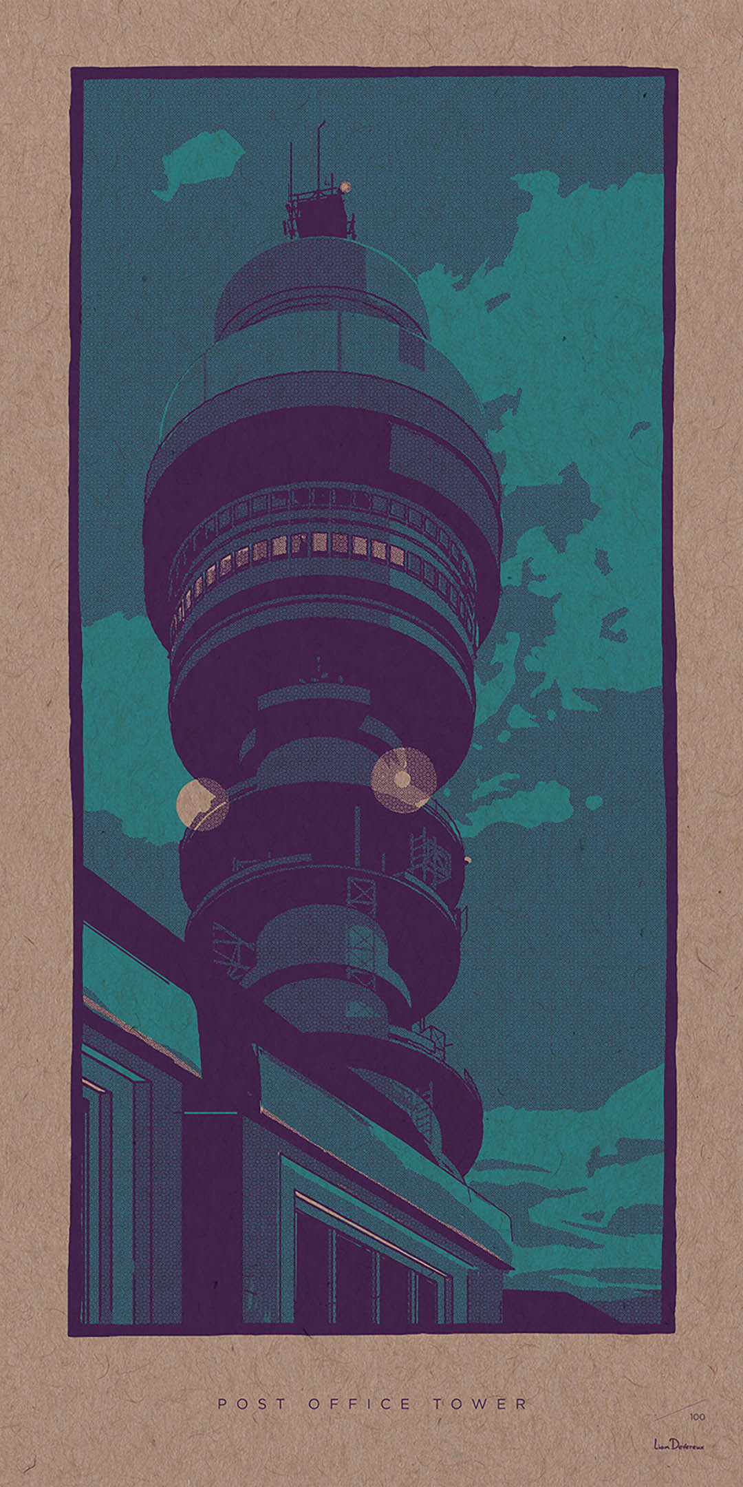 Post Office Tower - Liam Devereux | 30x60mm Giclee print on 450mic recycled Kraft card